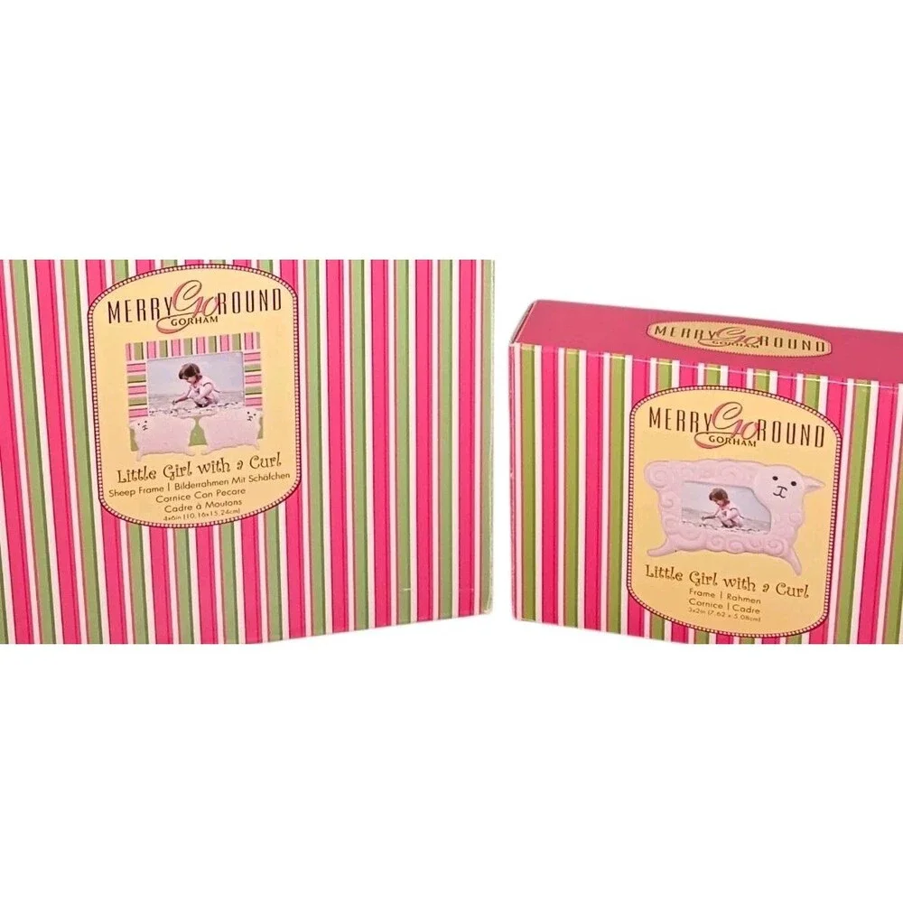 NEW GORHAM Merry Go Round Little Girl With A Curl Baby Lamb Picture Frames Set